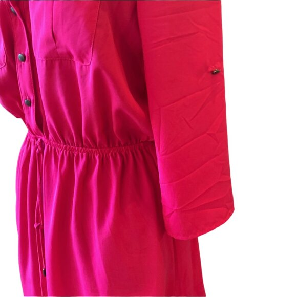 BEBOP - Pink Roll Up Sleeve Duo Pocket Safari Belted Collared Shirt Dress - Picture 2 of 14